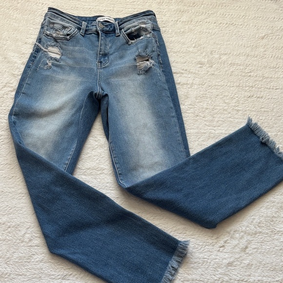 Flying Monkey Denim - Flying Monkey Distressed Blue Women's Jeans with Frayed Cuff at Bottom